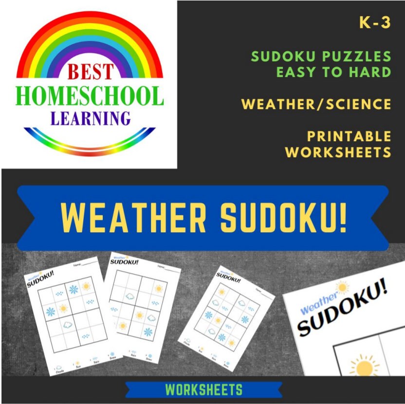weather sudoku puzzles printable science worksheets 25 etsy new zealand