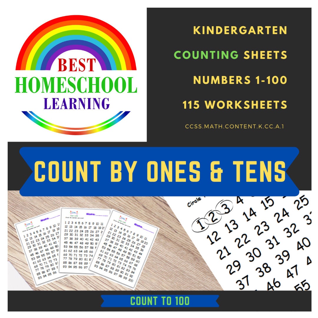 count to 100 by ones tens printable worksheets etsy