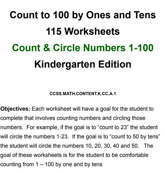 count to 100 by ones tens printable worksheets etsy