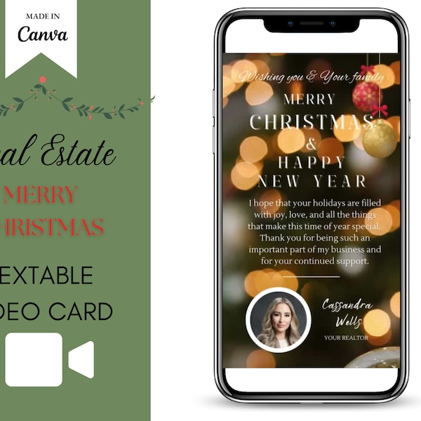 Realtor Digital Christmas Card Textable Template MP4 Video Card Canva Real Estate Marketing Textable Holiday Marketing Real Estate Cards