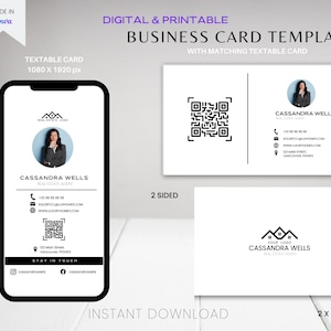 Realtor Business Card & Matching Digital Business Card Template Real Estate Marketing Printable Business Cards Textable Card with QR Code