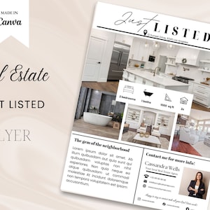 Just Listed Flyer Real Estate Marketing Canva Template New Agent Flyer Real Estate Post Card Real Estate Flyer Real Estate Printable Flyer