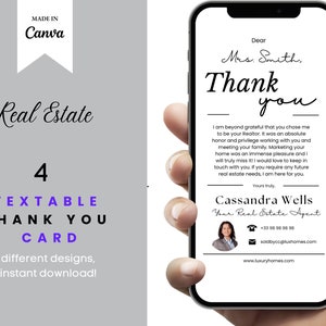 Sjabloon digitaal visitekaartje Canva Vastgoedmarketing Vastgoedbedankt tekstkaart Visitekaartjes makelaar Digitale bedankkaart