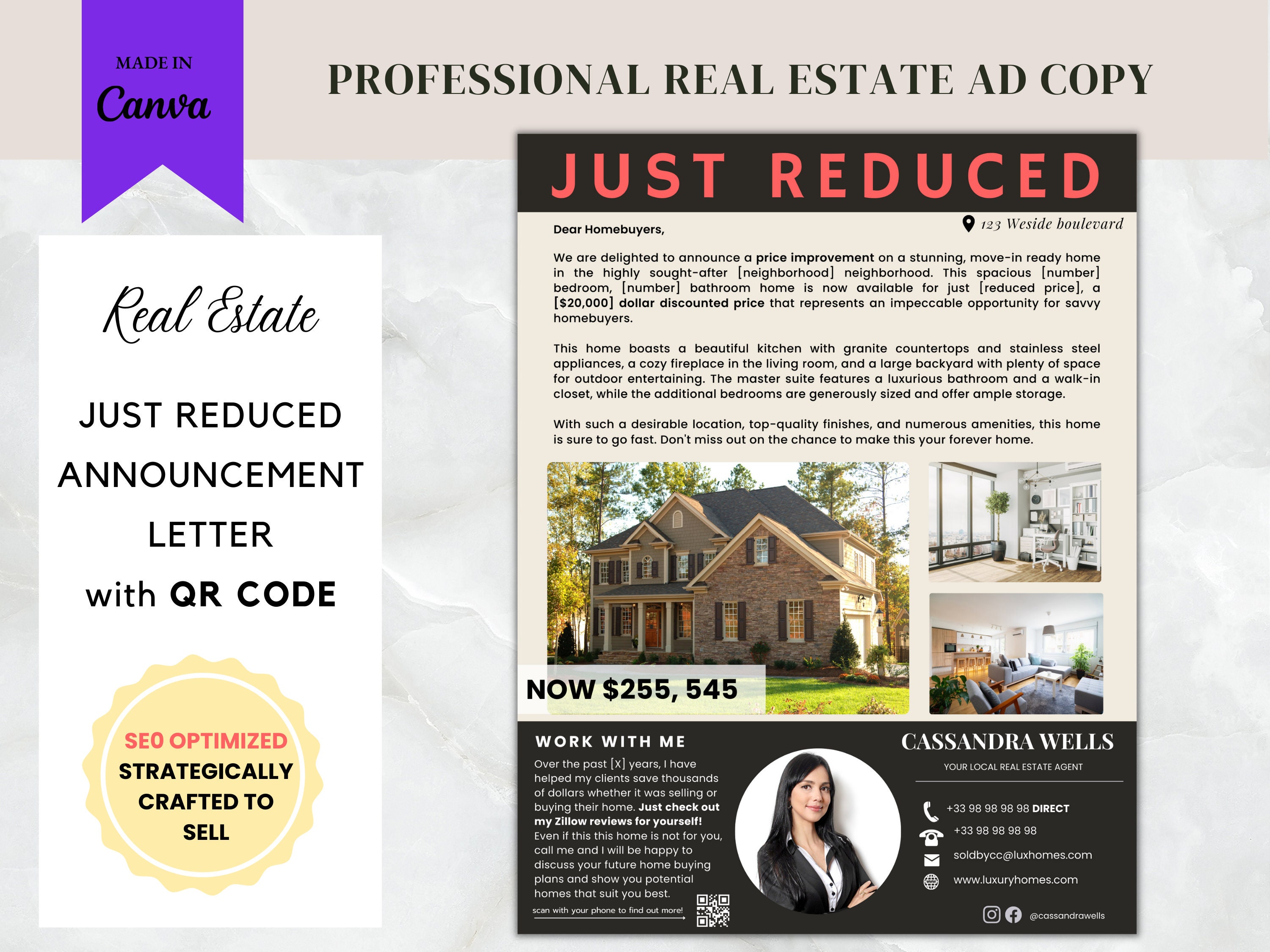 Just Reduced Announcement Real Estate Flyer With QR Code Home Price  Reduction Letter Realtor Ad Copy Letter Real Estate Marketing Flyer - Etsy