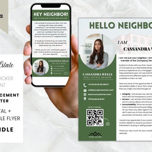 Realtor Referral Textable card and Realtor Announcement Flyer with QR code with Textable Referral Request ecard Real Estate Marketing