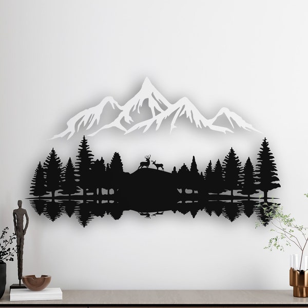 Mountain and Forest Metal Wall Art, Nature and Forest Decoration, Metal Home Decoration, Metal Wall Hanging, Hill and Trees Metal Wall Decor
