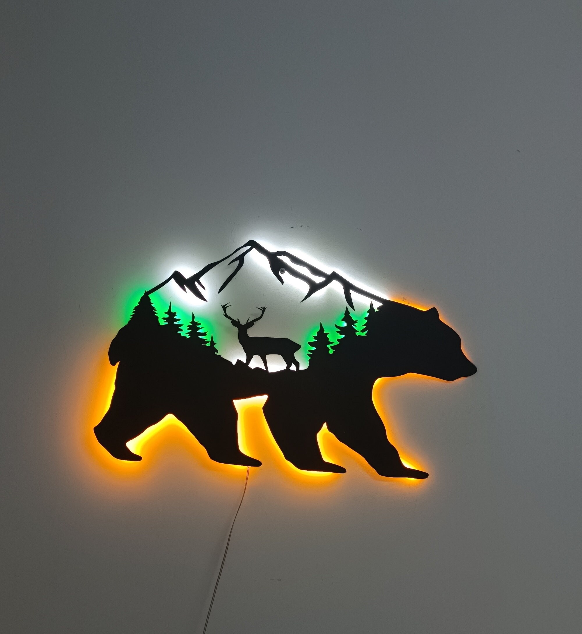 Special Metal Wall Art Bear Light, Large Wall Art, Mama Bear Metal Wall