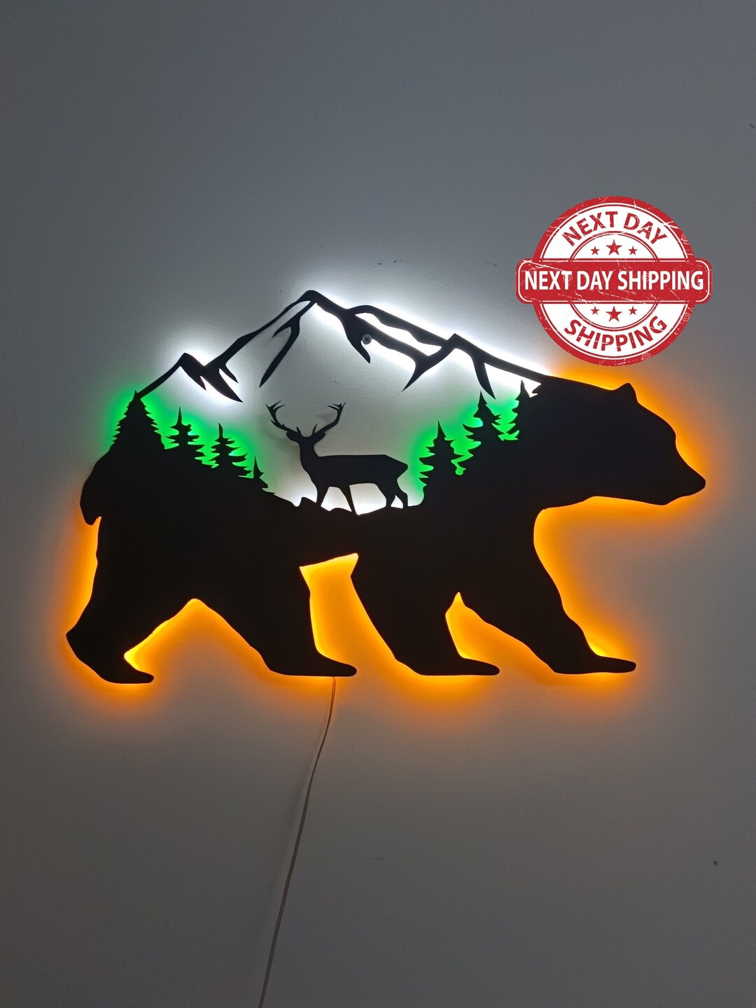 Special Metal Wall Art Bear Light, Large Wall Art, Mama Bear Metal Wall