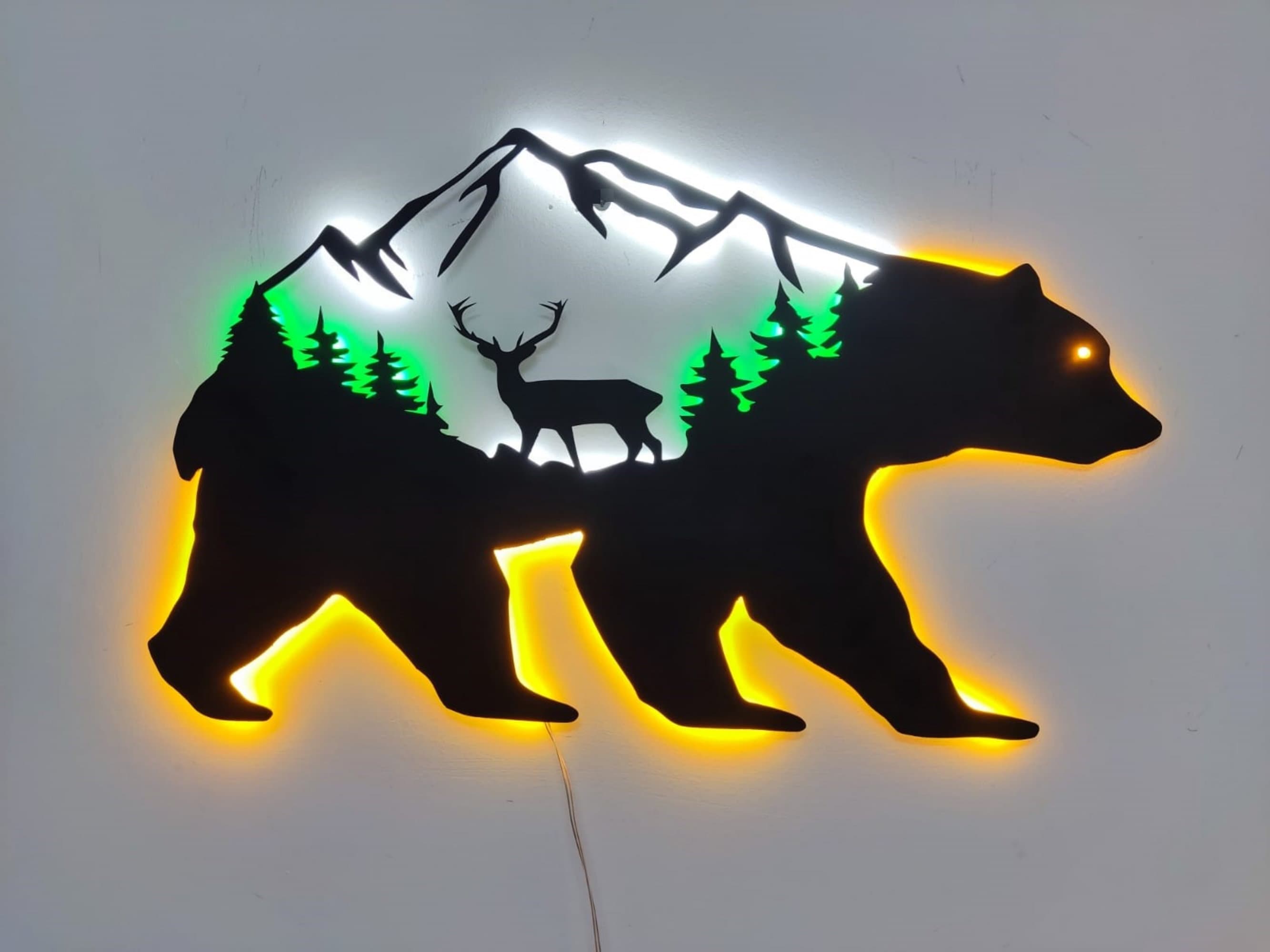 Special Metal Wall Art Bear Light, Large Wall Art, Mama Bear Metal Wall
