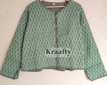 Hand Stitched Patchwork Kantha Jacket, Bohemian Quilted Coat