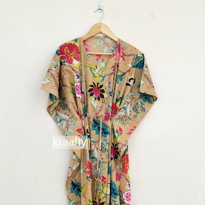 Indian Handmade Cotton Kaftan, Beautiful Floral Print Kaftan, Kaftan For Women&#39;s, Long Cotton Kaftan, Soft Cotton Nightwear Kaftan, Gifts