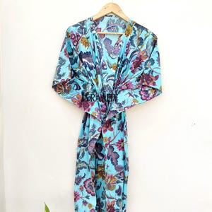 Indian Handmade Floral Cotton Kaftan Women Dress Long Caftan, Dress Beach Cover up, Flower Hand Block Print Sleepwear Maxi Dress Kimono Rabe