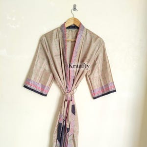 Silk Saree Kimono Robe, Vintage Silk Kimono, Unisex Dressing Gown, Recycled Silk Robe, Kimono with Belt, Boho Long Kimono, Gift For Her
