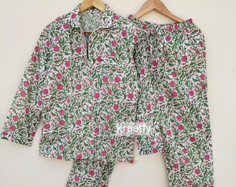 Conjunto de pijama 100% algodão: roupa de dormir de verão costurada à mão