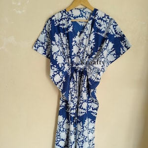 Handmade Cotton Kaftan | Indian Print Kimono | Beach Cover Up | Loose Fit Loungewear | Summer Cotton Sleepwear | Resort Wear Dress