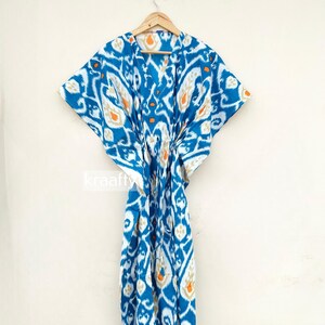 Cotton Kaftan Indian Ikat Printed Long Caftan Dress For to be Moms Beach Cover up Sleepwear Indian Kaftan Maxi Dress Bikini Cover Up Caftan
