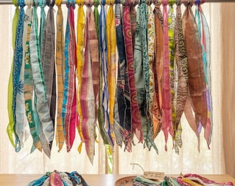 Vintage Silk Sari Ribbon Sashes: Boho Head Wrap, Neck Tie, Craft Strips