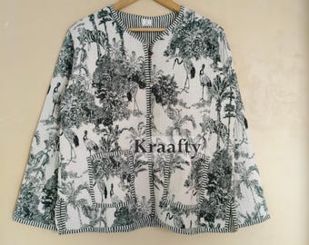 Floral Quilted Cotton Jacket: Bohemian Reversible Kantha Coat