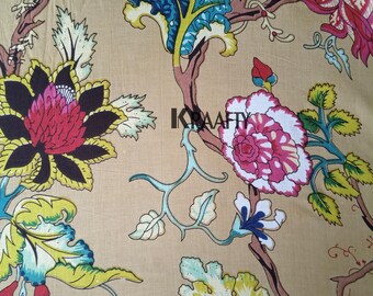 Hand Block Print Floral Cotton Fabric, Indian Vegetable Dye Textile, By Yard Quilting Sewing