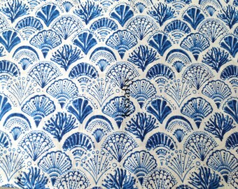 Hand Screen Printed Indian Cotton Fabric: Blue White Boho Quilting Yardage