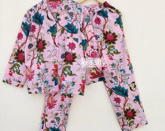 Indian Cotton Pajama Set, Block Print Nightwear, Summer Dress