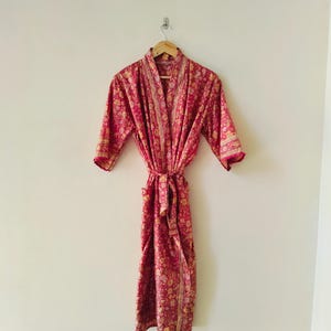 Pink Silk Saree Kimono Robe: Recycled Handmade Indian Sari Kimono Dress