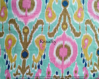 Hand Screen Printed Ikat Cotton Fabric, Indian Textile, Sold by Yard