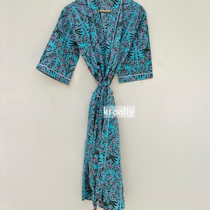 Pure Cotton Indian printed House Robe Summer Kimono Beach Coverup/Comfy Maternity | Lightweight Summer Loungewear Relaxed Fit Dressing Gown