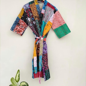 Long Hand Made Kantha/Robe,100% Cotton Bath Robe, Indian Hand Made Kantha, Cotton Kimono, Traditional Robe/Adults Kimono