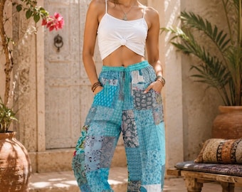 Patchwork Rayon Harem Pants: Boho Hippie Yoga Lounge Wear