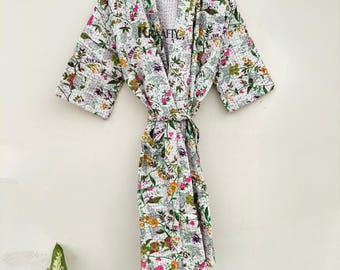 Handmade Silk Kantha Kimono Jacket: Reversible Patchwork Cotton Robe