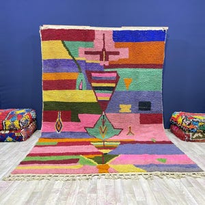 Multicolored Boujaad Rug - multicolored handmade rug - Authentic Berber Rug- colorful design - Large Area Rug