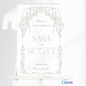 Whimsical Greenery Wedding Foam Board Welcome Sign Canva Templates | Customizable | 22x28 24x36 36x48