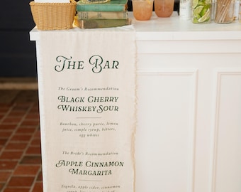 Custom Hanging Linen Wedding or Event Bar Menu | 13" x 45 - 120"