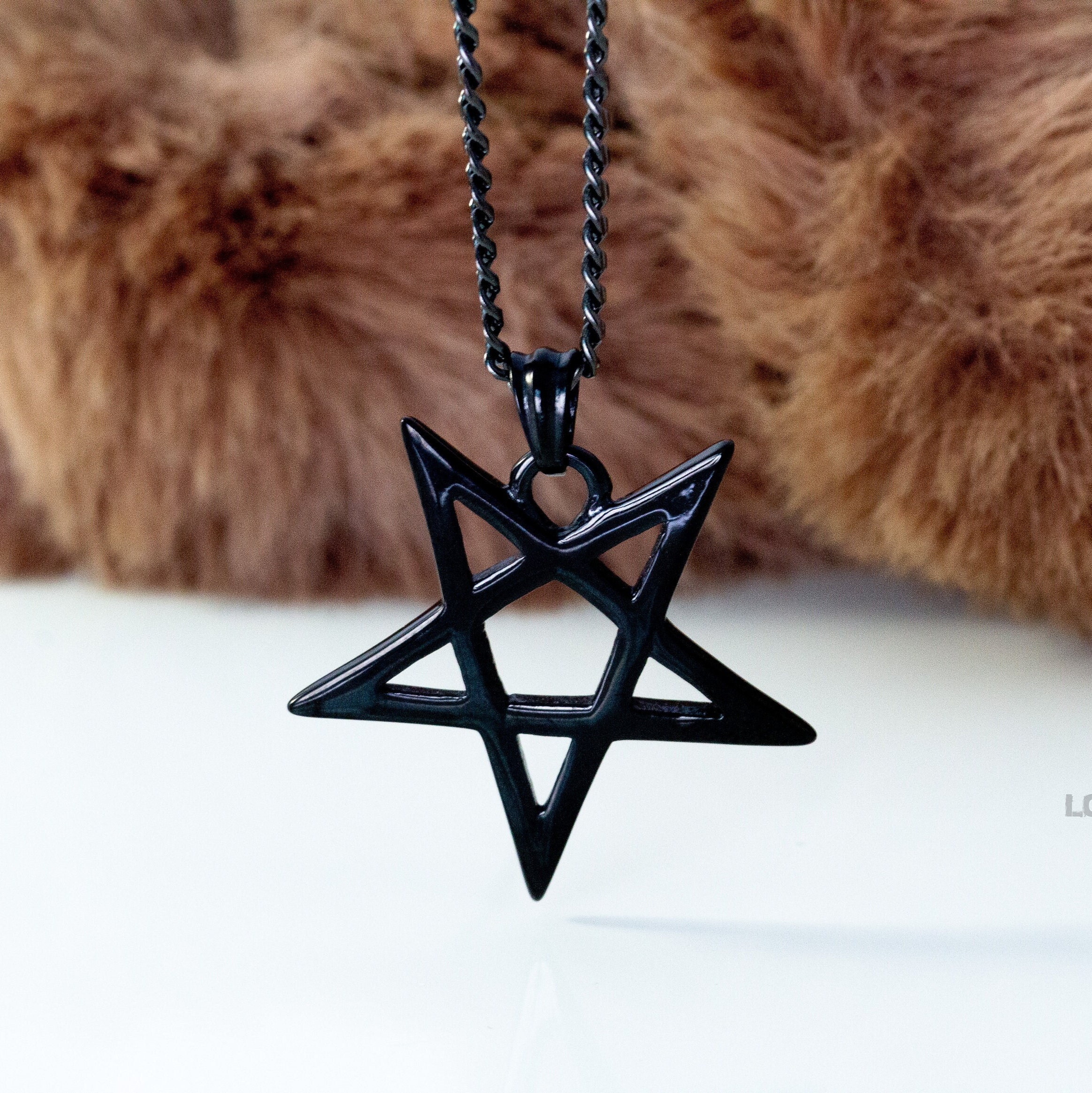 Black Pentagram Necklace Pentagram Pendant With Chain Black