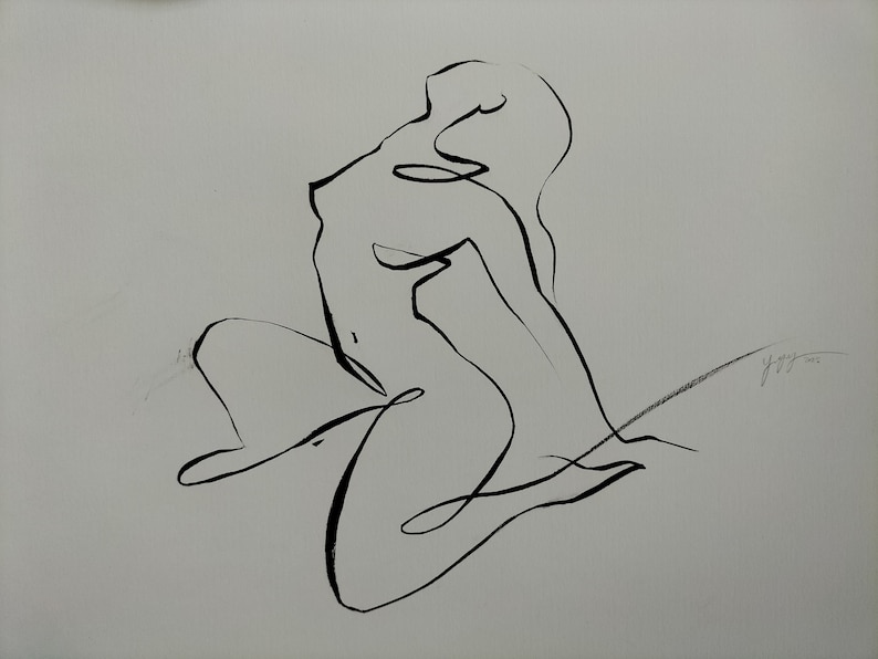 Original Erotic Art nude drawing Line Art minimalism image 1