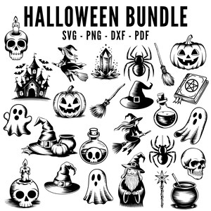 Lot Halloween SVG | Lot de design Halloween style tatouage | Fichier numérique magique | Svg Halloween | Silhouette d'Halloween | Objets magiques svg