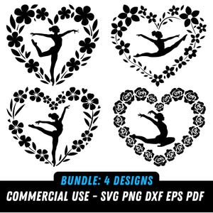 Paquete SVG de gimnasia de corazón / gimnasta floral svg / paquete svg de gimnasta / diseños de gimnasta / silueta / archivo de corte Cricut / gimnasia de amor svg