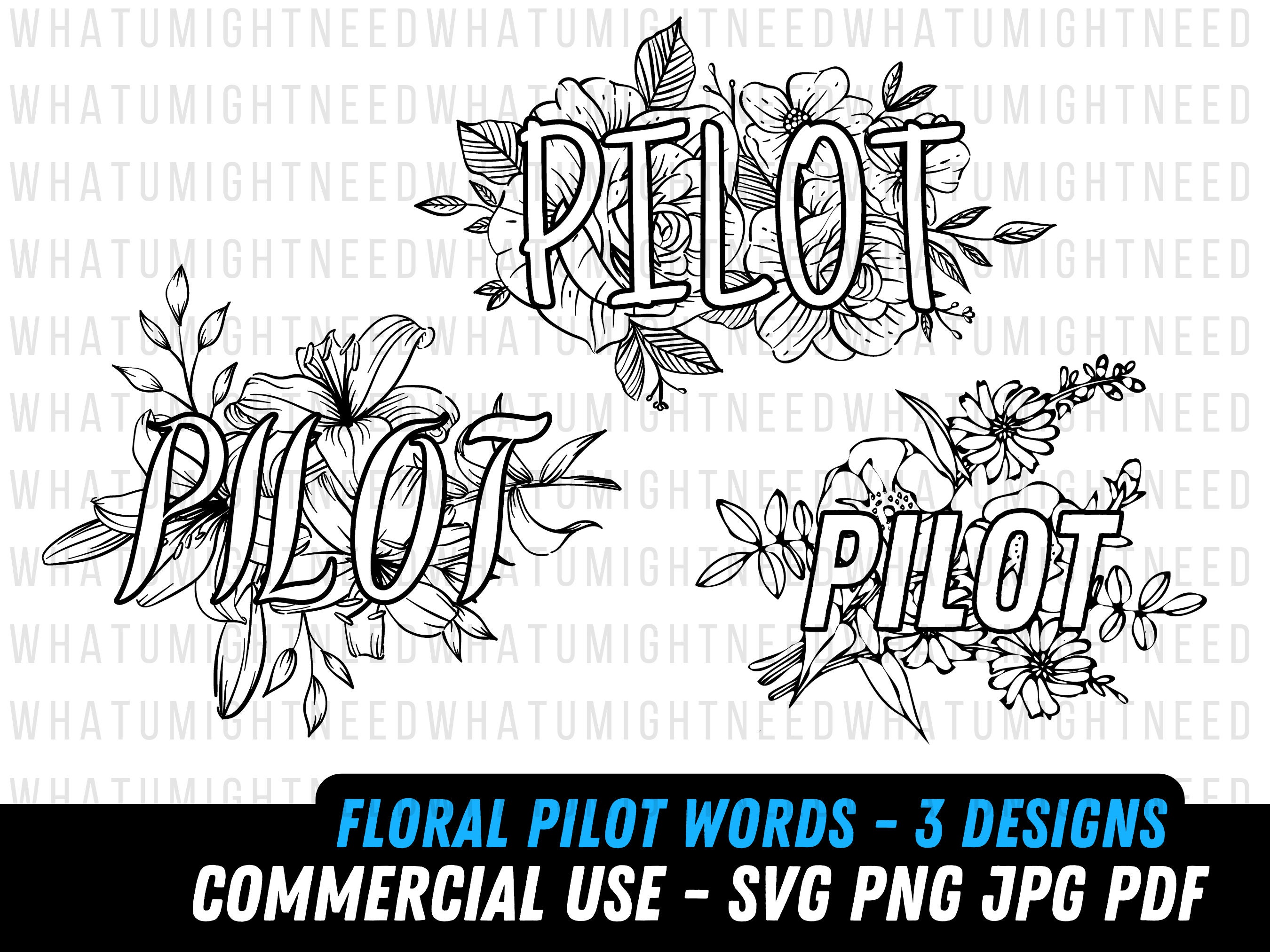 Pilot Bundle SVG Pilot Floral Png Pilot Student Digital File Pilot Svg