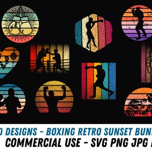 Paquete de boxeo SVG / Boxeo retro sunset png / Boxer archivo digital / Artes marciales svg / Diseño de pelea / Boxeo imprimible / PNG / Boxer bundle