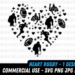 Heart Rugby SVG | Rugby svg | Rugby vector | Rugby player svg | Rugby png | Rugbyman svg | Rugby Silhouette | Heart Rugby png