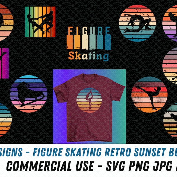 Figure skating bundle SVG | Ice skating retro sunset png | digital file | Figure skating design bundle | Figure skating png| Ice skater svg