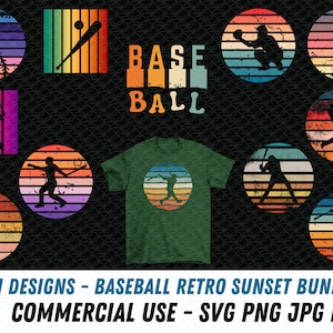 Baseball bundle SVG | Baseball retro sunset png | digital file | Baseball player design bundle | Baseball designs png| baseball svg