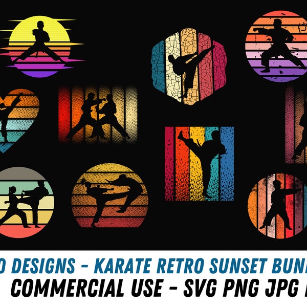 Karate bundle SVG | Karate retro sunset png | Karate digital file | Martial Arts svg | Fight design | Karate printable | PNG | Karate bundle