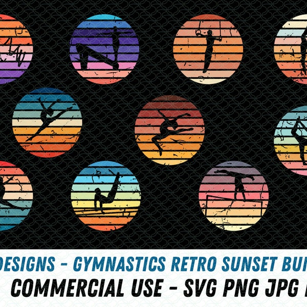 Gymnastics bundle SVG | Gymnast retro sunset png | Acrobatics digital file | Gymnast svg | Gym moves | Gymnastic printable | Gymnast bundle
