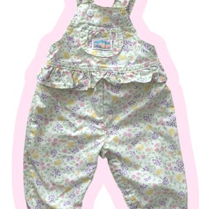 RARE Vintage Oshkosh B&#39;Gosh Fruit Overalls 6-9M White Denim 90s Baby Osh Romper