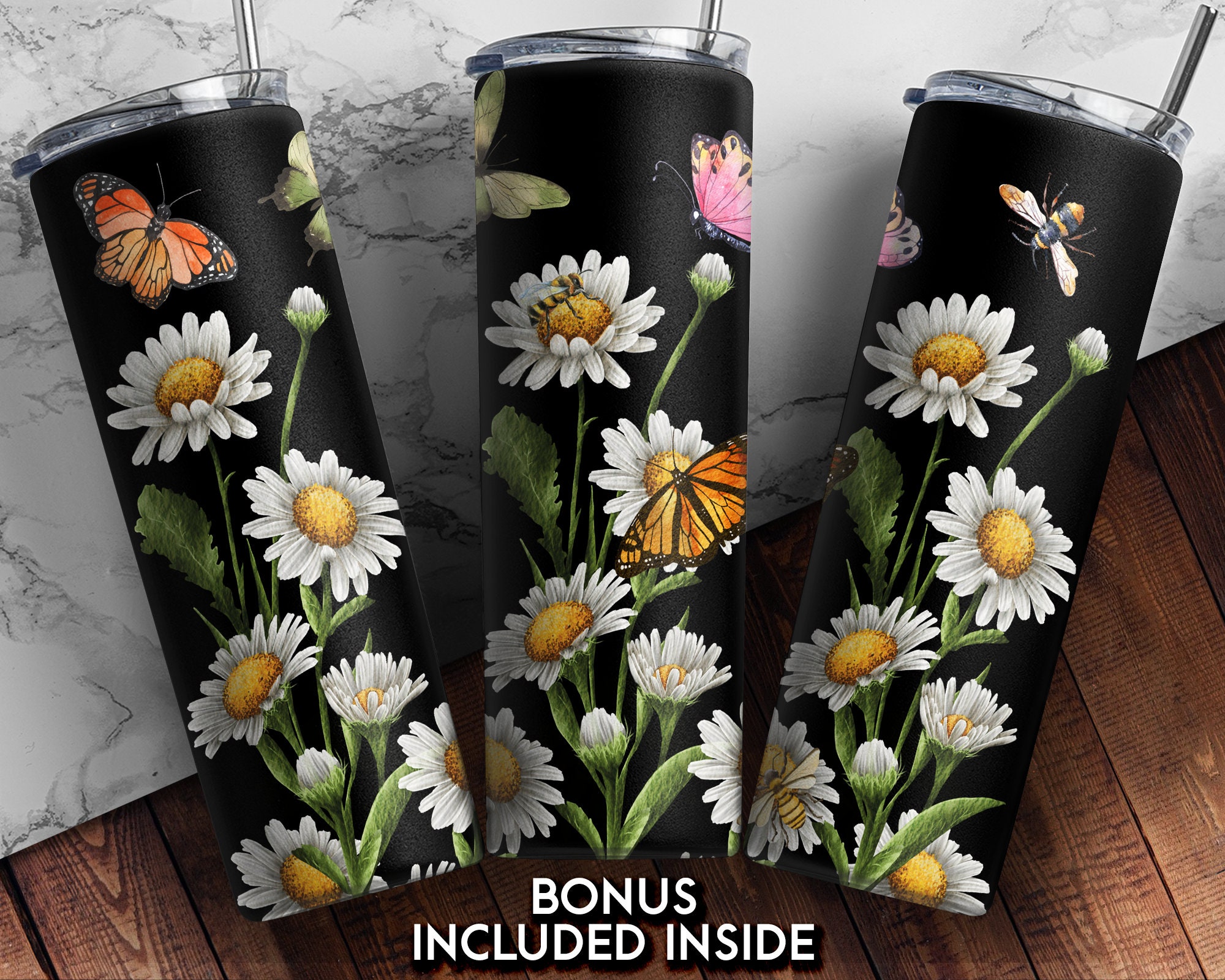 20 Oz Skinny Tumbler Wrap Daisy Flower Design Png Files Tapered ...