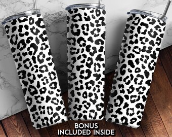 20 OZ Black Leopard Matte Skinny Tumbler Design - Straight & Tapered ...