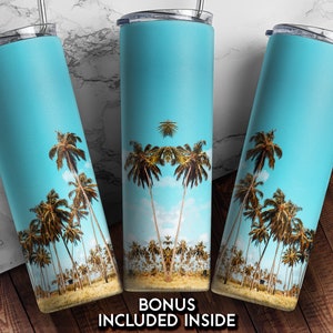 20 Oz Skinny tumbler wrap Palm summer beach design png files tapered straight template digital download sublimation graphic instant download