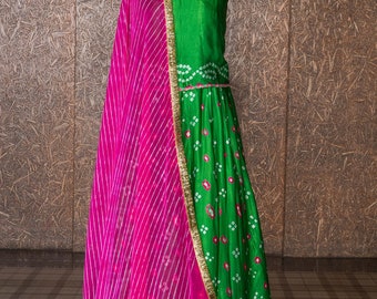 Navratri Speciale Bandhej Lehenga Choli met Leheriya Dupatta | Feestelijk klaar om te dragen | Indiase Chaniya Choli | Bruidsmeisje
